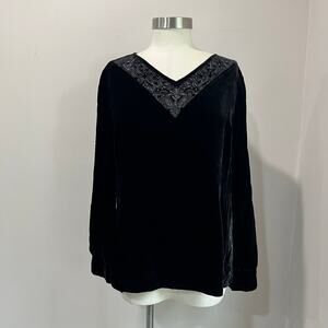 Talbots Petites Black Burnout Velvet Top Whimsigoth Vintage Size 16
